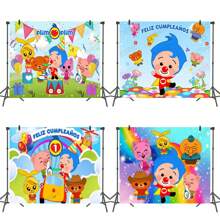 Telón de fondo lindo de Plim Plim para fiesta de cumpleaños infantil, banner de fotografía con diseño de cerdo y oso de dibujos animados, fondo de foto con arcoíris (estilos múltiples)