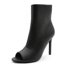 FRAN WILLOR Women's Four Seasons Open Toe High Heels Ankle Boots PU Leather Open Toe Sandals Boots Shoes (With Back Zipper) - màu đen - Xem 6