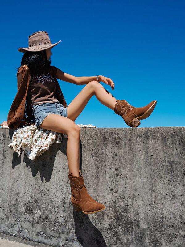 Botas de cowboy bordadas estilo western retrô femininas