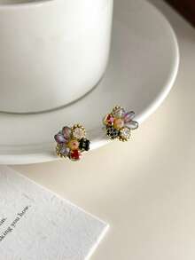 一对S925纯银彩色宝石耳钉，时尚首饰，沙滩配饰，适合女性日常佩戴，可作为朋友礼物、节日礼物或姐妹礼物。 - 金色 - 查看 6