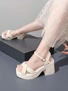 女士休闲粗跟凉鞋，时尚百搭厚底高跟鞋