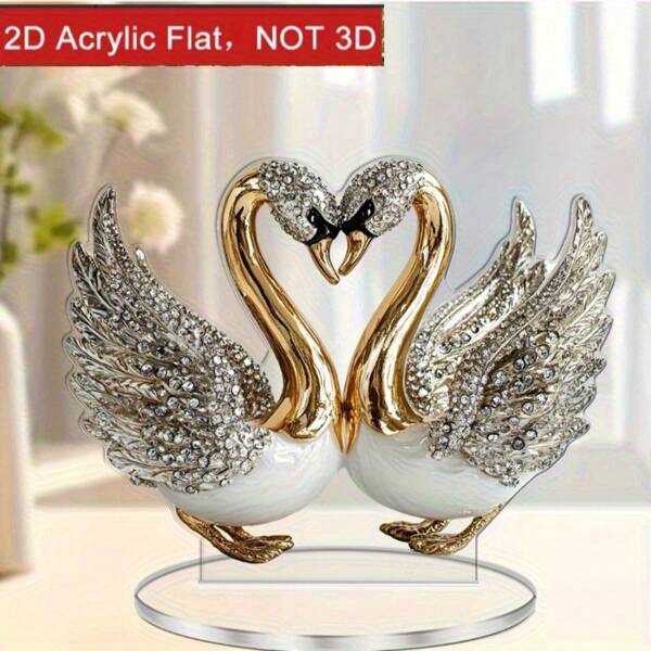 1pc,2D Flat Acrylic Art Deco Swan Decoration With A Pair Of Decorative Pieces, Fantastical Fashion Animal Themed Art Design--Multicolored Tabletop Decorative Sign & Plaque For Home & Office,Multipurpose Acrylic Plaque, Ideal Gift For All Occasions
