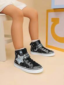 Girls' Sparkly High Top Sneakers – Shiny Hook & Loop Casual Walking Shoes For Toddler/Little Kid/Big Kid – Comfortable & Stylish - màu đen - Xem 2