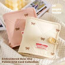1PC Embroidered Bow One Palace Grid Card Album Gentle Style Soft Fabric Mini Album 3-Inch Small Card,For School Supplies,Back To School - Multicolor - View 11