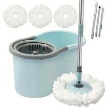 Spin Mop And Bucket, Mop And Bucket With Wringer Set For Home, 360 Spinning Mop Bucket Floor Cleaning Tool With 3 Microfiber Mop Replacement Head Refills,50" Extended Handle For Floor Cleaning Home - 藍色 - 查看 1