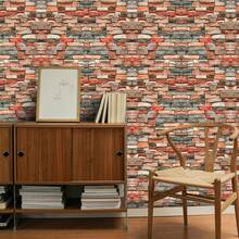 1 Roll Vintage Industrial Self-Adhesive Wallpaper, Brick Wall Decor, Peel And Stick Vinyl Contact Paper, 17.71inch Width, Waterproof & Removable, Modern Room Decor, Perfect For Kitchen Living Room Bedroom Bathroom, Desk/Furniture Makeover Home Decor - Multicolor - View 3