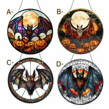 1 Pieza de Atrapasol de Acrílico con Estilo de Vitral de Murciélago y Calabaza Góticos - Decoración Vibrante de Halloween para el Hogar, Bar o Jardín, Ideas de Regalo Perfectas, Decoraciones de Halloween