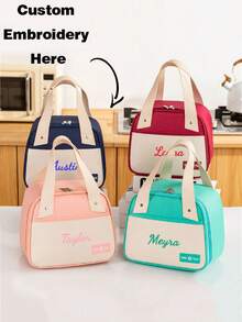 Tas Bekal Makan Siang Terisolasi Bordir Kustom dengan Blok Warna, Tas Jinjing Termal Mini Portabel, Kotak Bekal Pendingin Bergaya, Kotak Bekal Makan Siang yang Dapat Digunakan Kembali untuk Kantor, Piknik - MultiWarna - View 2