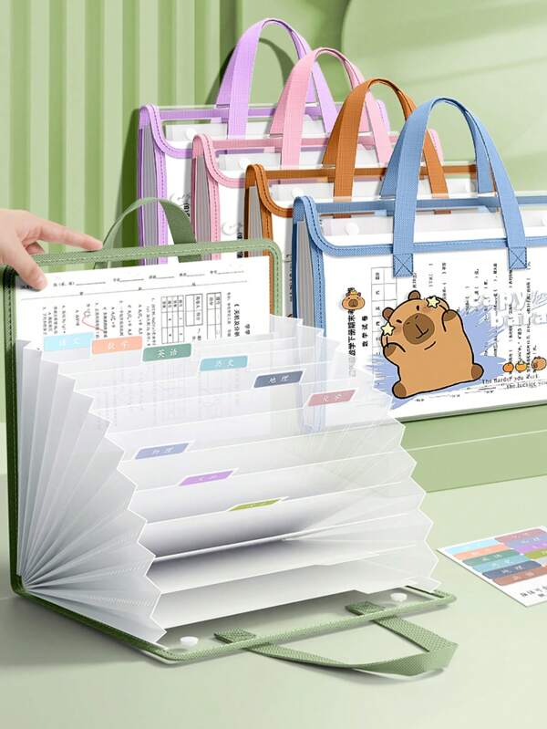 1pc Multi-Layer Expanding Transparent Folder, 13 Compartments, Large Capacity, Kapi Bara Tote Folder Is Suitable For Storing Files, Notebooks, Desk Accessories, Test Papers And Textbooks, Suitable For Back-To-School Supplies And Office Supplies