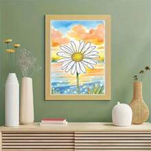 5D DIY 钻石画套装 - 动漫雏菊风景，圆形亚克力无框十字绣马赛克艺术品，成人和初学者的家居装饰艺术，11.8X15.7 英寸/15.74X19.68 英寸