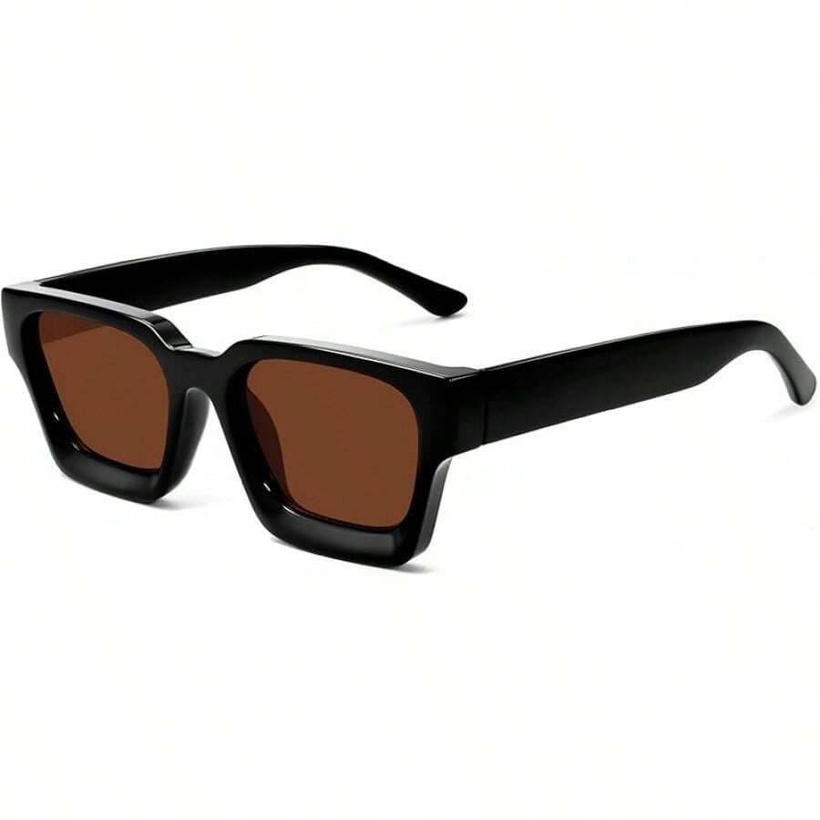 Thick Square Retro Chunky Rectangle Protection - C37-Verres marron/Monture noire - Voir 1