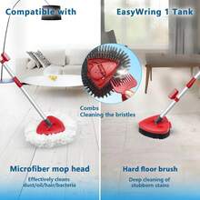 Spin Mop Replace Head Compatible With Ocedar EasyWring 1 Tank, Upgraded Scrub Brush Mop Replacement Head, 2 Microfiber Mop Refills, 1 Mop Handle, 1 Mop Base And 1 Mop Base Cleaning Brush Combo Set,7658711