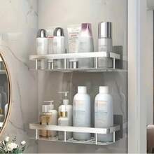 Kit 2 Silver Gold Shampoo Holder Bathroom Shelf Organizer With Adhesive