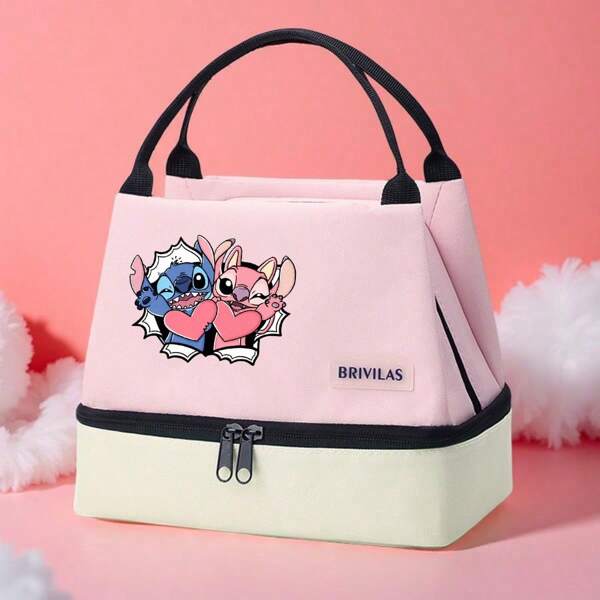 Disney Borsa termica per il pranzo con Stitch Disney, in tessuto Oxford portatile con fodera in alluminio, leggera, stile casual con manico, adatta per ufficio, scuola, picnic, spiaggia, essenziale per il ritorno a scuola