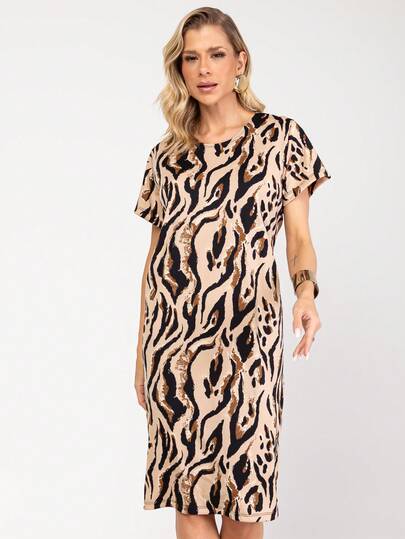 Vestido midi estampanda con dois bolço cod:2024