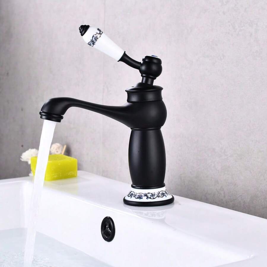 YUNRUX Retro Nostalgia Single Lever Faucet Bathroom Faucet Washbasin Mixer Tap Faucet Faucet Bathroom Washbasin Faucet Single Lever Mixer Tap Washbasin Bathroom Faucet (Black)