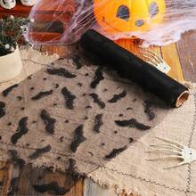 万圣节薄纱餐垫和桌旗纱布纹理，带有蜘蛛网和蝙蝠图案 | 适合派对、鬼节和闹鬼餐桌布置的恐怖餐厅装饰 - 彩色 - 查看 5