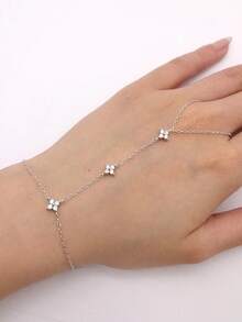 rakol 1pc Minimalist Hollow Cubic Zirconia Quatrefoil Geometric Finger & Back Hand Chain Jewelry, Suitable For Decoration - Four Leaf Clover - View 3