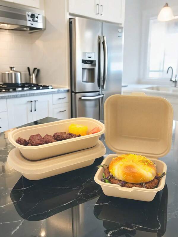 100% Cajas cuadradas de 6 pulgadas con tapas, Cajas cuadradas de 800ml sin tapas, Cajas cuadradas de 800ml con tapas hechas de fibra de bambú. Vajilla desechable. Adecuado para usar como recipientes de comida desechables en bodas, eventos, fiestas, para llevar, entrega, restaurantes, oficinas y hogares.