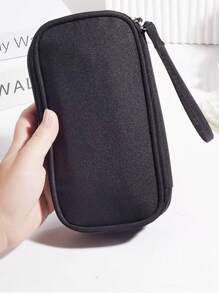 1pc 3-Layer Travel Tech Organizer, With Digital Cable Mesh Compartment, Waterproof Dual-Layer Portable Electronics Organizer Bag With Mesh Pocket And Zipper Divider, Durable Polyester Portable Cable Storage Pouch For Cords, Cables, Phones, Earphones, Adapters, Power Banks, Chargers And Small Items