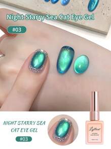 LYTTOA 15毫升蓝色磁性猫咪凝胶指甲油可卸半永久闪光玻璃珠猫眼凝胶女孩礼物美甲沙龙1支/3支装