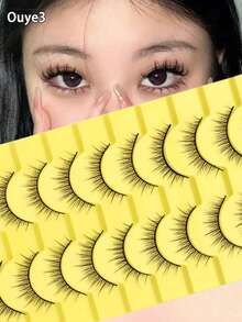 Ouye3 10 Pair Thick 3D Cross Style Daily Bridal Makeup Hard Meme False Eyelash