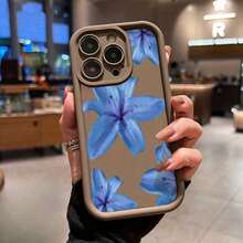 Blue Lily Pattern Mobile Phone Case Is Suitable For IPhone16 15 14 13 12ProMAX Soft Edge 11 Shock-Proof Protective Case, Suitable For Gifts For Male And Girlfriend - Black - View 6