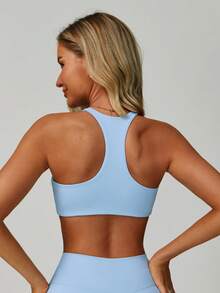 MASKERT 女士瑜伽上衣、运动上衣、舞蹈上衣、健身上衣、跑步上衣、骑行上衣，高弹力，柔软舒适 - 藍色 - 查看 1