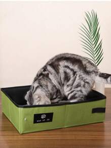 Caja de arena para gatos plegable y resistente al agua de tela Oxford de gran tamaño, inodoro antisalpicaduras para mascotas, baño portátil para gatos