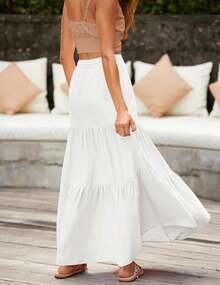 SC-SkirtWomen'sMaxiStA-LineFlowyRuffleTieredElastichWaistBeachLongStswithPocketsblack Skirt Skirt