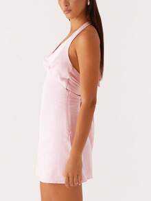 Women's Halter Neck Mini Tank Dress Sleeveless Deep V Neck Tie Back Solid Color/Floral Bodycon Short Dress Summer Backless Going Out Dresses College Graduation Party Club Y2k Dress - 粉色 - 查看 6