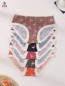 5 件性感火烈鸟印花低腰比基尼内裤 - 冰丝无缝舒适透气弹力女士内衣柔软适合日常穿着、运动、瑜伽三角裤 - 彩色 - 查看 6