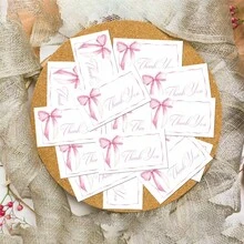 50 tấm thiệp cảm ơn nơ hồng vẽ màu nước, thiệp trắng không ghi chú, thích hợp cho đám cưới, tiệc cô dâu, tiệc mừng em bé, sinh nhật. - Nhiều màu - Xem 2