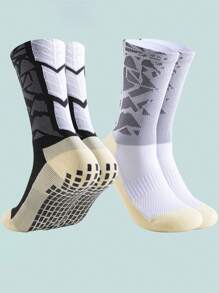 2pairs Men's Anti-Skid Thick Cushioning Football Basketball Sports Socks With Arch Support, Grip Socks, For Gym