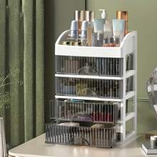 Transparente Kunststoff Mehretagenaufbewahrungsbox - Parfüm, Pflegeprodukte, Make-up Pinsel und Bad-Utensilien Desktop Aufbewahrungsbox, staubdicht Schminktisch und Schreibtisch Organizer, modernes ästhetisches Design, einfacher Stil, stabiles Material