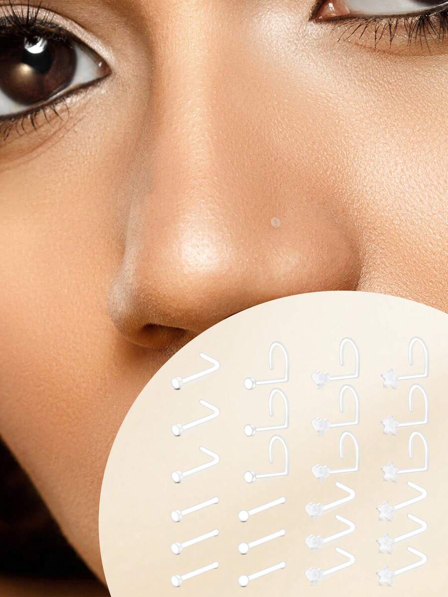 3 件/套休闲运动亚克力透明鼻环 Bioflex 男女适用，塑料透明鼻钉，工作用 L 形，身体透明穿孔固定器 20g 鼻环耳钉穿孔首饰，透明鼻钉，工作用透明鼻环，透明鼻穿孔塑料鼻环，隐形鼻环固定器，透明鼻环垫片，鼻固定器 - 無色 - 查看 1