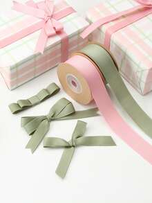 2 Rolls High Density Polyester Grosgrain Ribbon, Beige And Matcha Green Color, For Valentine's Day Flower Gift Packing, Cake Decoration Bow, Handmade DIY Craft Ribbon - Pink + Matcha - View 7