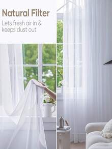 1 件/4 件白色薄纱窗帘套装，半透明薄纱窗帘，适用于卧室、客厅、厨房、浴室，滤光隐私面板，非常适合夏季和秋季，是送给爱人的理想礼物 - 白色 - 查看 2