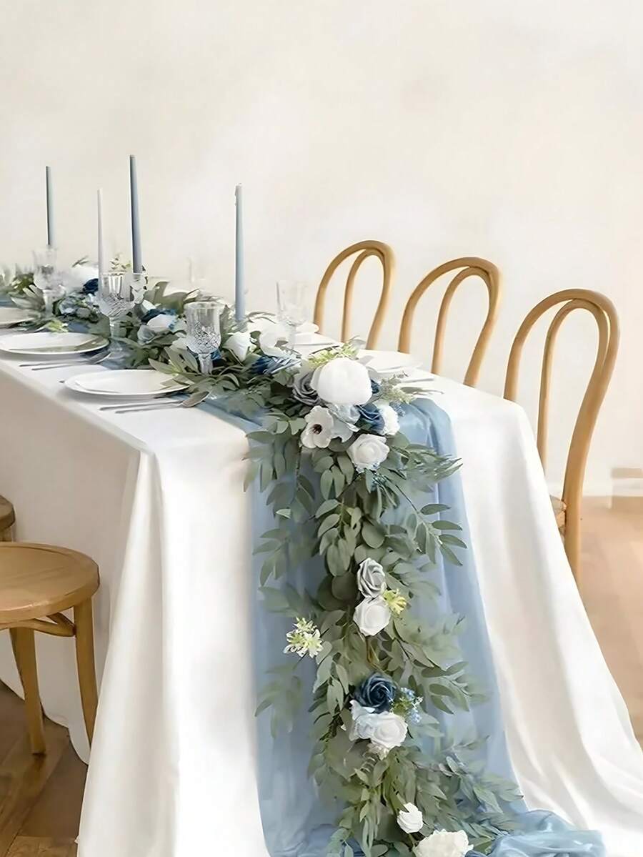 6FT Eucalyptus Garland With Flowers Greenery Floral Vine Garland For Table Decor Wedding Centerpieces - 1pc màu xanh bụi - Xem 1