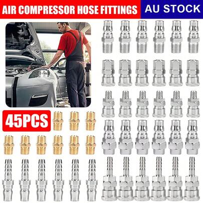 45x Air Compressor Hose Fittings Nitto Type Steel Plug Barb Coupler Male Female