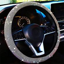 1pc Sparkling Pink Rhinestone Steering Wheel Cover With Crystal Diamonds, Breathable Anti-Slip Steering Wheel Protector (Fits 14.2" - 15.3" Inch), Multiple Colors Available: White Diamond, Black Diamond, Blue Diamond, Red Diamond,Car Accessories - Pink - View 5