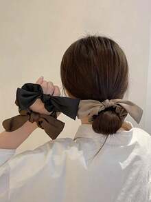 3个装女士缎面蝴蝶结发圈，优雅简约设计，四季皆宜，发绳，发圈，发圈，洗脸，发饰，马尾辫发饰，弹力发带 - 彩色 - 查看 1