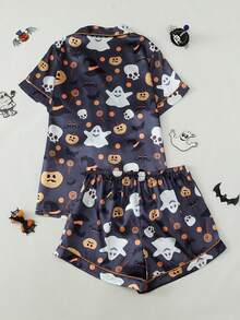 [梦幻]万圣节印花女士短袖短裤睡衣套装 - 灰石墨色 - 查看 9