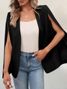 Womens Cape Split Sleeve Open Front Casual Coat Work - Style BYIL - Dark Blue - View 5