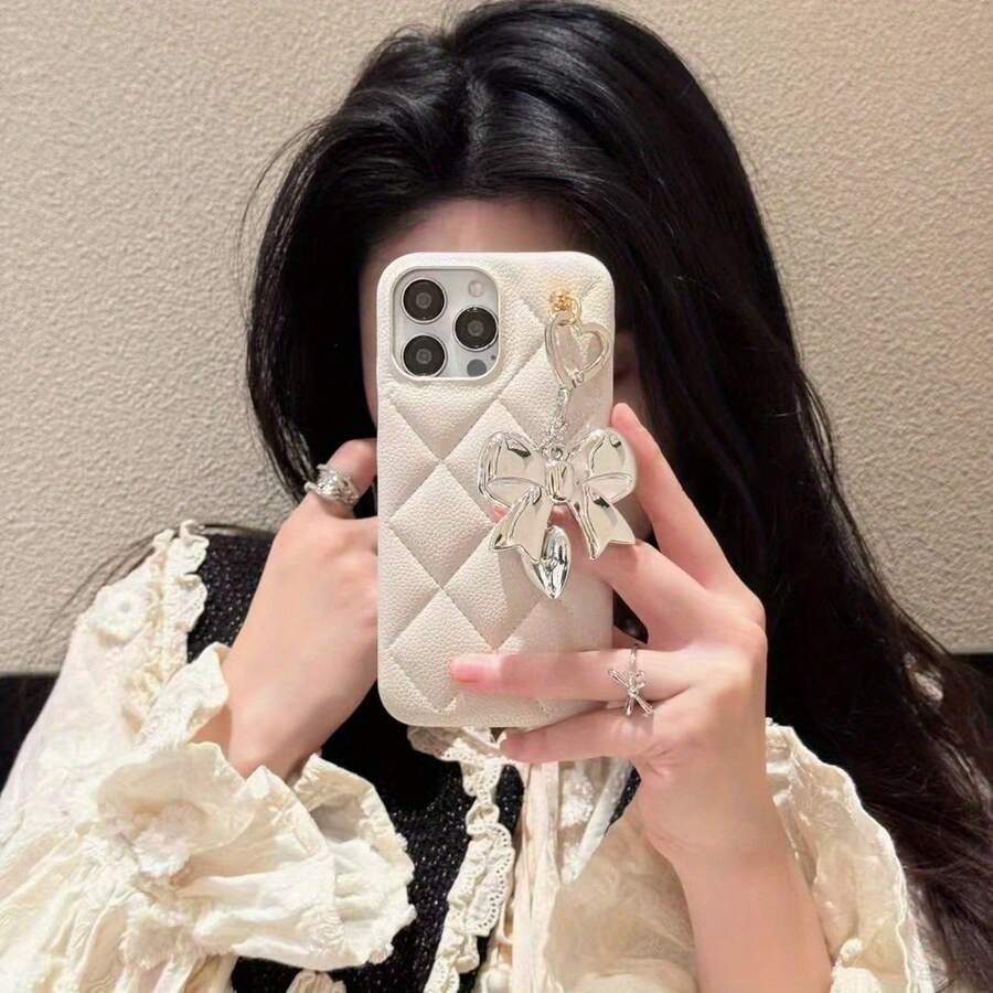 【人気の新製品】新しい荔榴柄のダイヤモンドキルティングケース、i Phone  17 17air 17pro 17pro max 14/16E 16 Pro Maxに適しています。ハート型のリボン付き電話カバー、12/13/14/15モデル用の衝撃防止保護ケース。 - 茶色 - チェックする 1