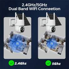 Cámara de seguridad inalámbrica con energía solar de 4MP, cámara inteligente para el hogar con WiFi de banda dual 2.4G/5G, resolución ultra alta definición de 1440P, batería recargable de 7500 mAh, función de rotación de 355°, visión nocturna a color, detección de movimiento, audio bidireccional, nivel de protección IP65, adecuada para vigilancia exterior doméstica y comercial, cámara de seguridad solar.