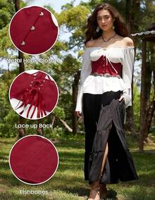 Corset Belt For Women Vintage Wide Waist Fasion Bustier Corset - 紅色 - 查看 2