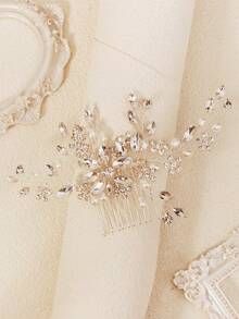 1pc Bridal Hair Accessory Comb, Vintage Silver Headpiece With Rhinestone And Pearl Decor, Suitable For Brides, Mothers, Bridesmaids And Other Women - Silver - View 8