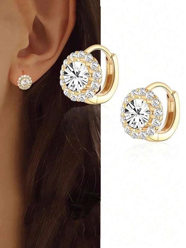 BALMORA O pereche de cercei rotunzi din argint sterlin S925, model simplu, cu zirconiu, pentru femei, bijuterii de zi cu zi, cadou