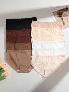12 Pcs Cotton Solid Color Minimalist Brown Hip-Wrapped Bow Women's Briefs, Comfortable And Cute Underwear - 彩色 - 查看 3